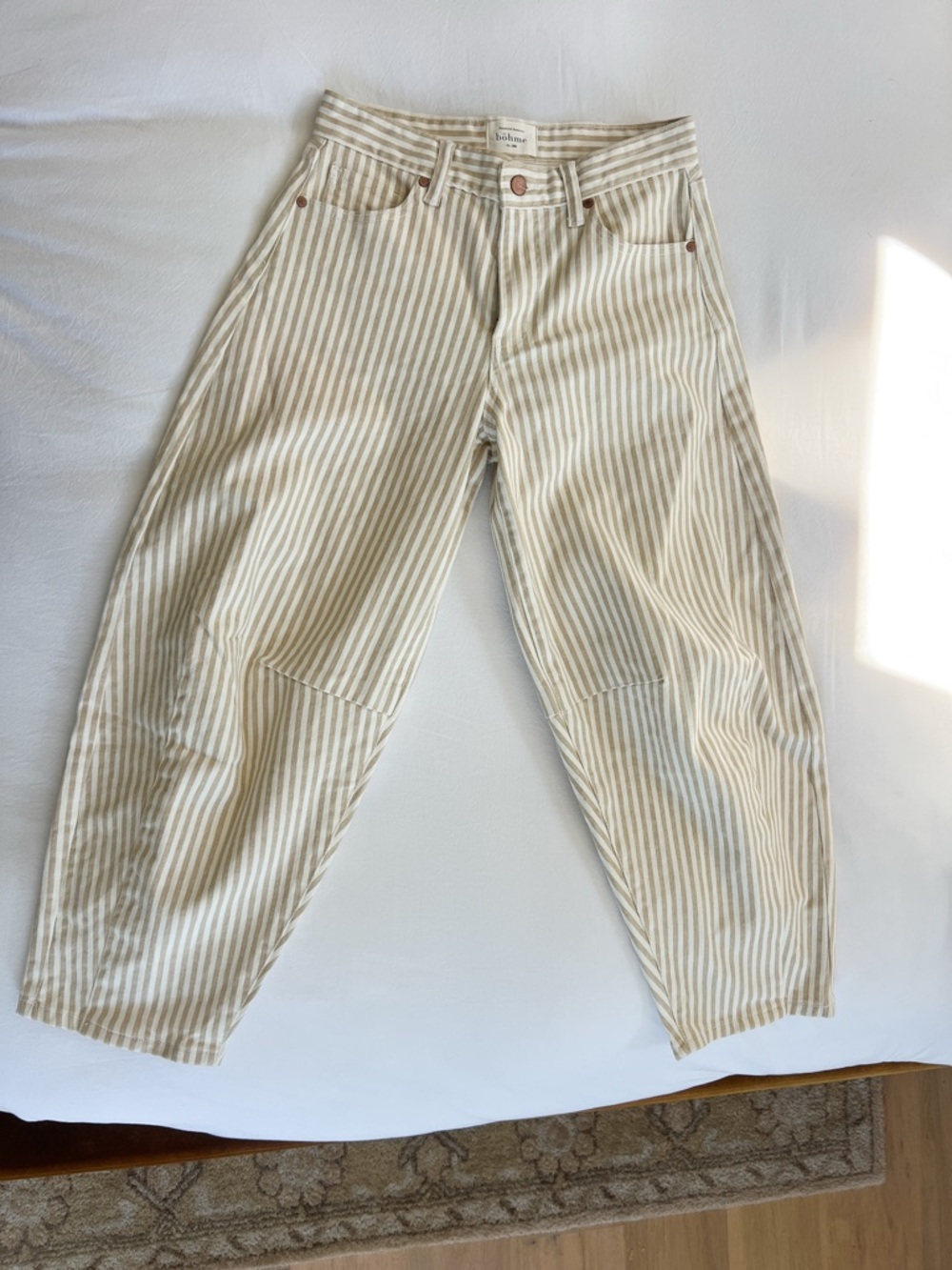 Bohme Allison Tan and White Striped Barrel-Leg Jeans - Picture 5 of 8